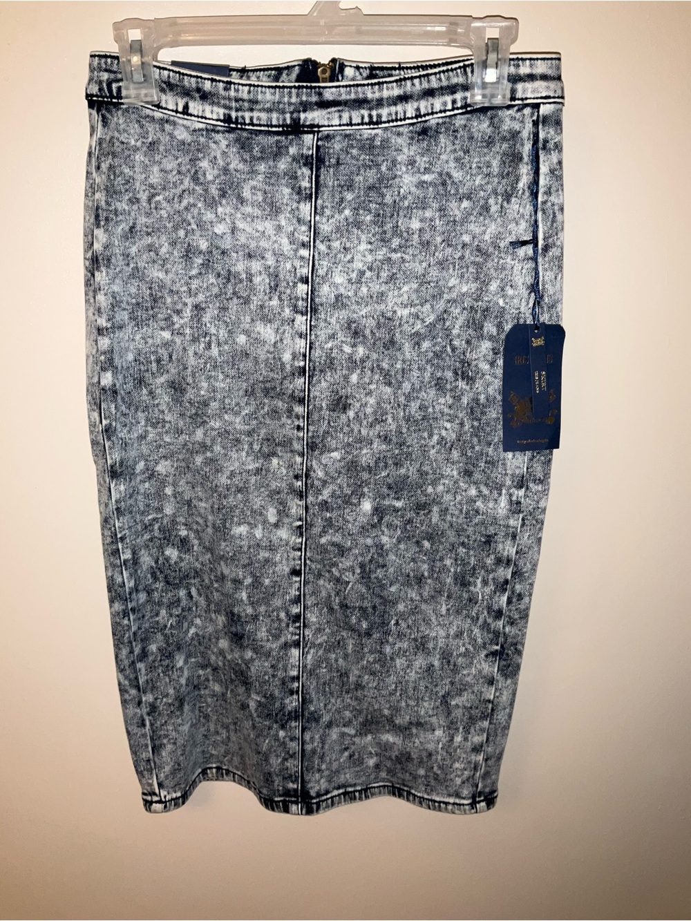 Acid Wash Denim Pencil Skirt - Blue